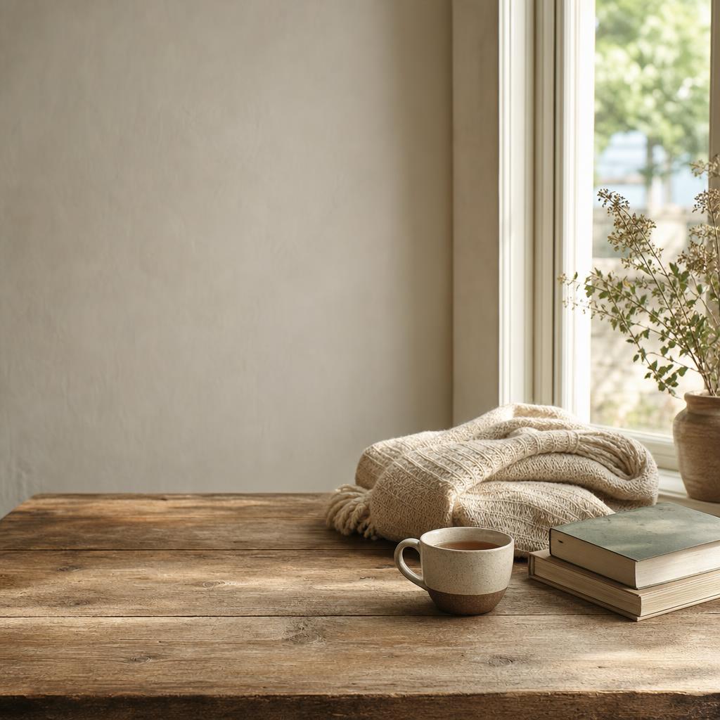 A quiet table by a window in warm morning light